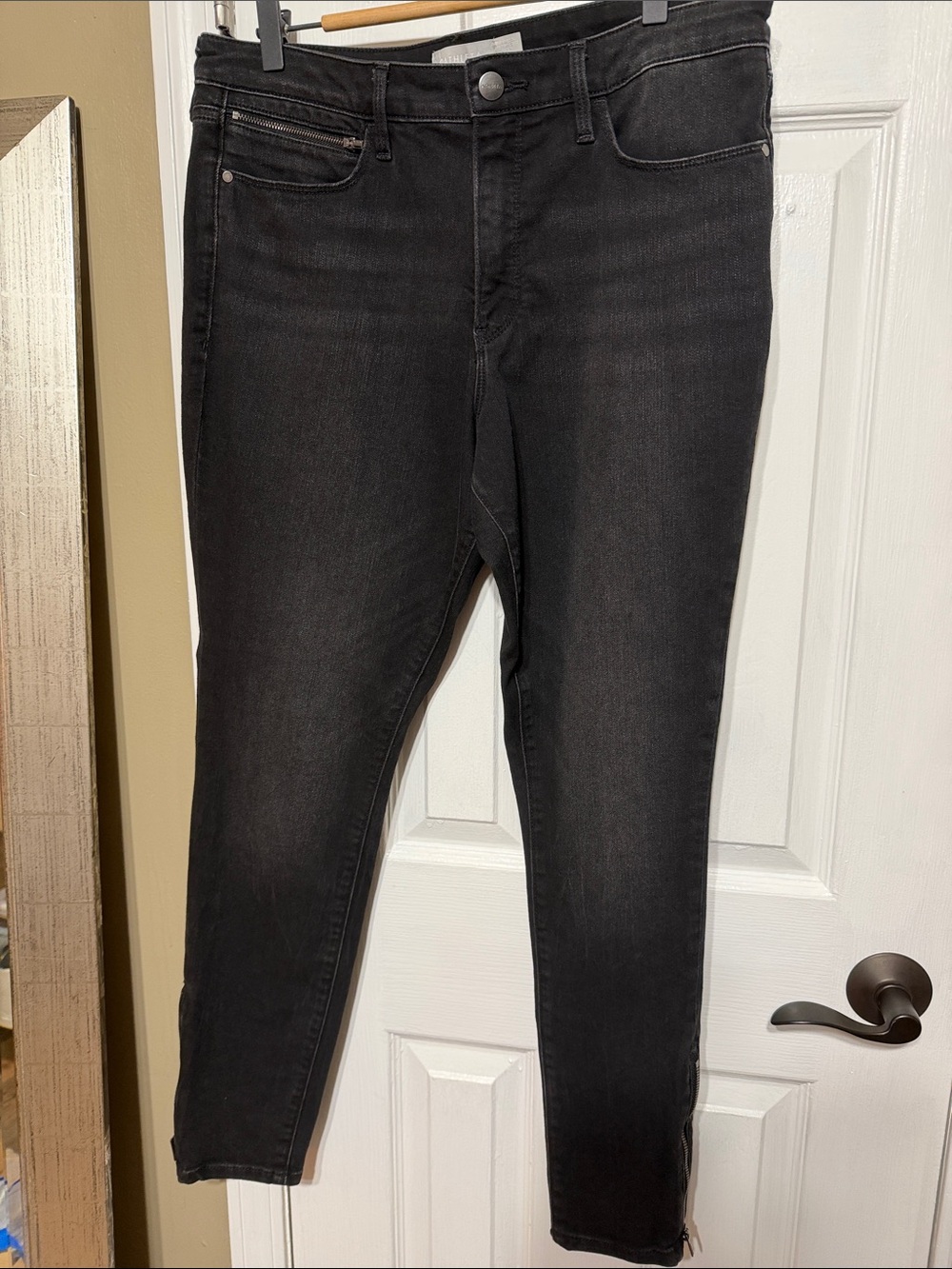 Athleta Washed Black High-Rise Skinny Jeans Ankle Zippers
